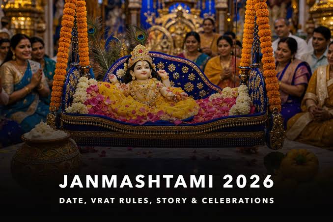 Janmashtami 2026 Lord Krishna birthday celebration with puja decorations